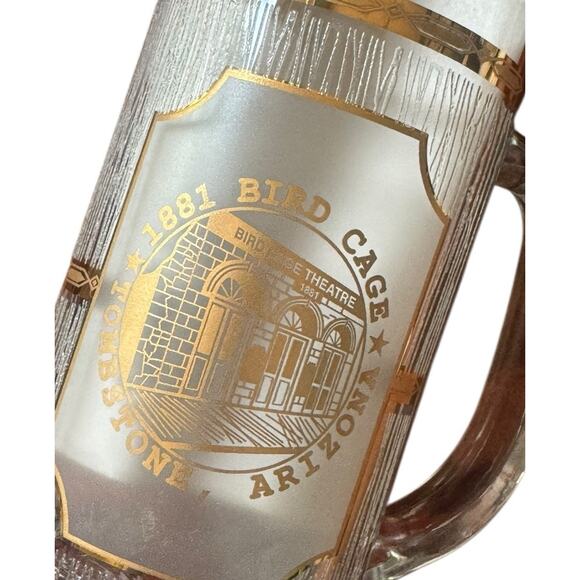 Bird Cage Theatre Tombstone Arizona Beer Mug Glass 22k Gold Trim Culver Tourist - Picture 1 of 8